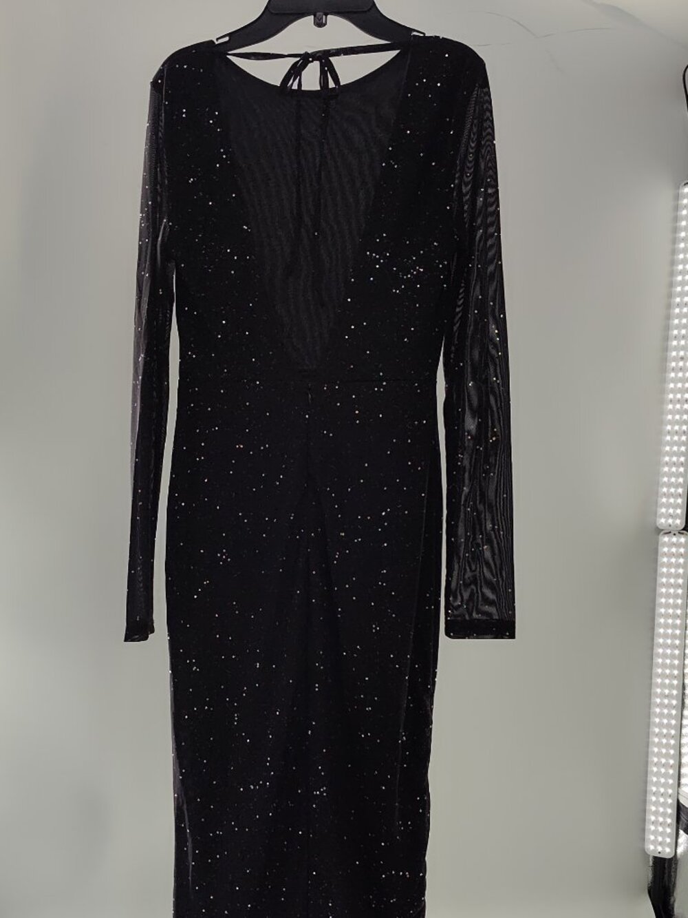 Women's Colysmo Long Sleeve Bodycon Maxi Dress Size Small Black w/Glitter P#603